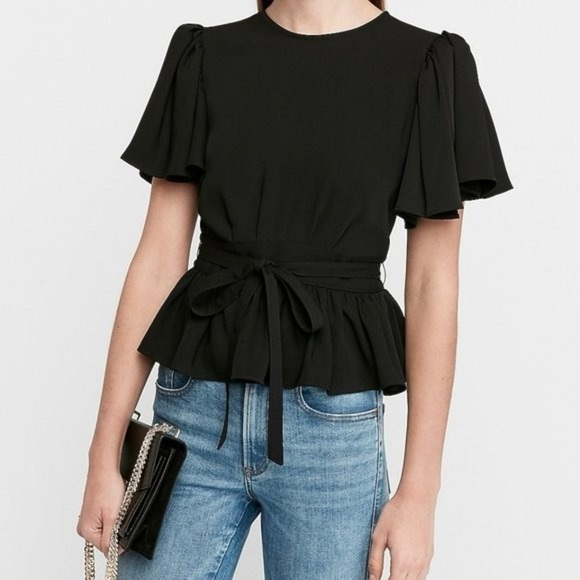 Express Tops - Express Green belted peplum flutter sleeve, size large